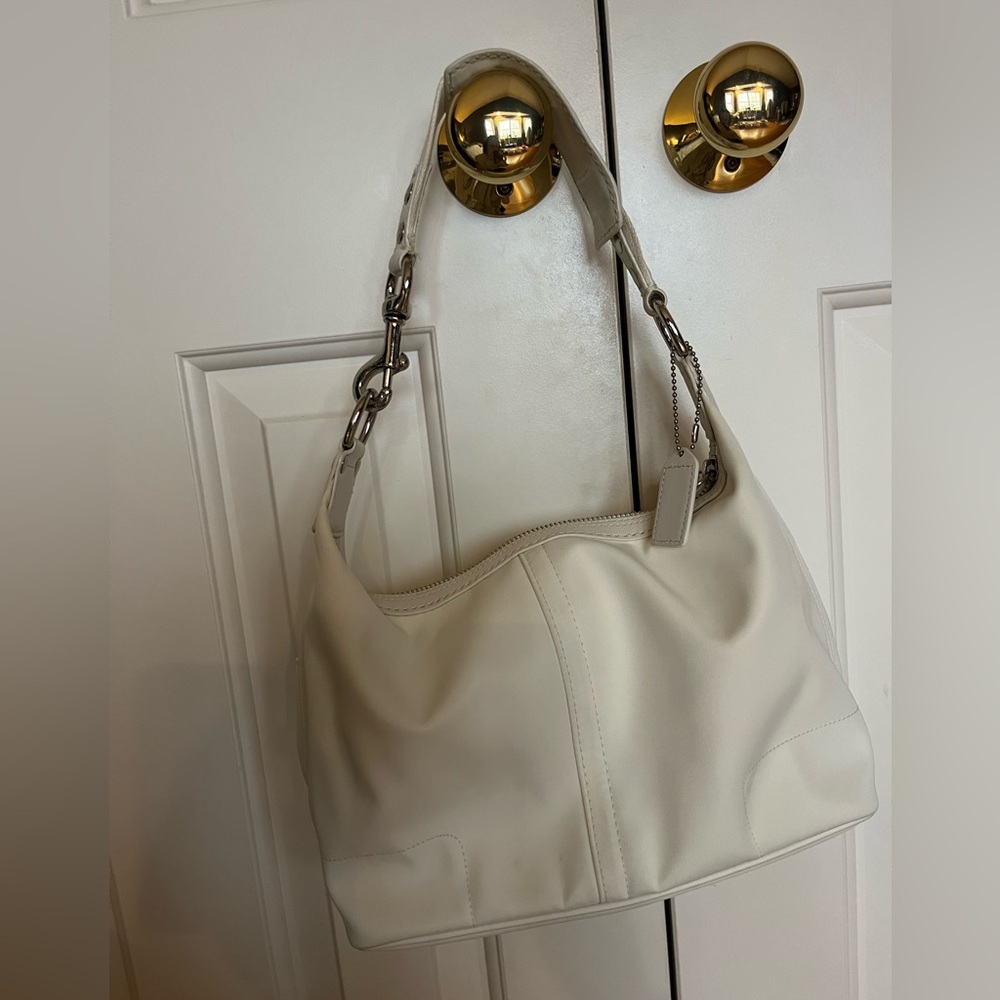 Coach White Leather & Cloth Purse